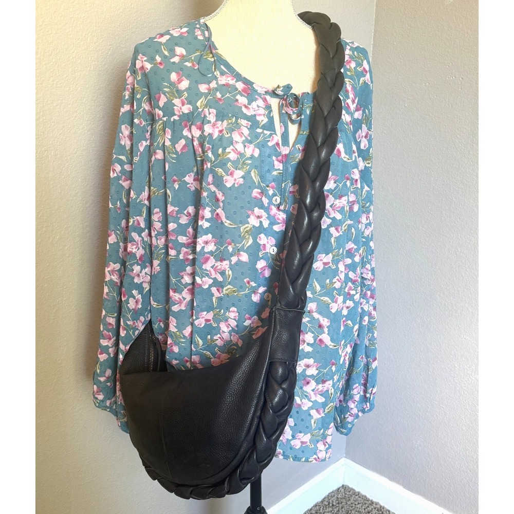 Anthropologie Black Leather Crescent Cross Body Bag Braided Strap